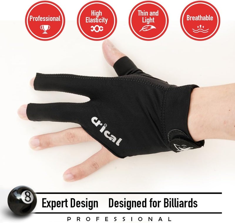 CRICAL Professional Billiard Glove for Pool, 3-Finger Design with Thick Lycra & Non-Slip Grip for Men and Women, Billiard Cue Accessories for Improved Control and Practice - Image 4